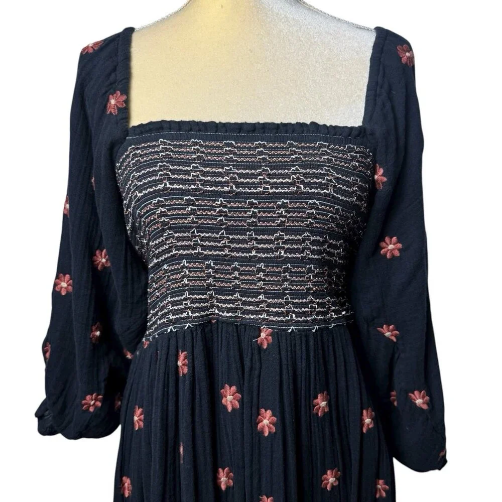 Free People‎ Dahlia Embroidered Maxi Dress Puff Sleeve Cottagecore Milk Maid M - Picture 5 of 13